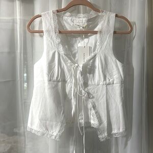 Tied Lace Trim Linen Tank Top